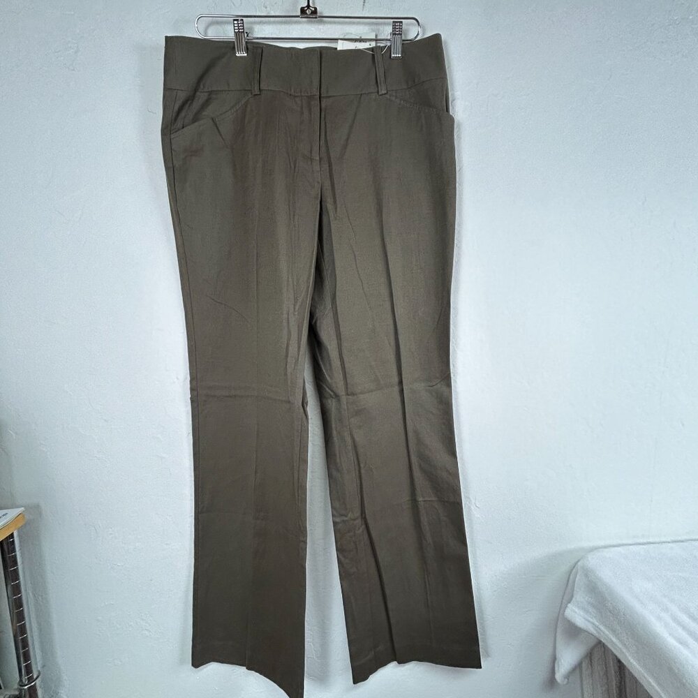 Cabi Womens Size 10 Olive Straight Leg Pants Linen Blend Stretch Style 492 New